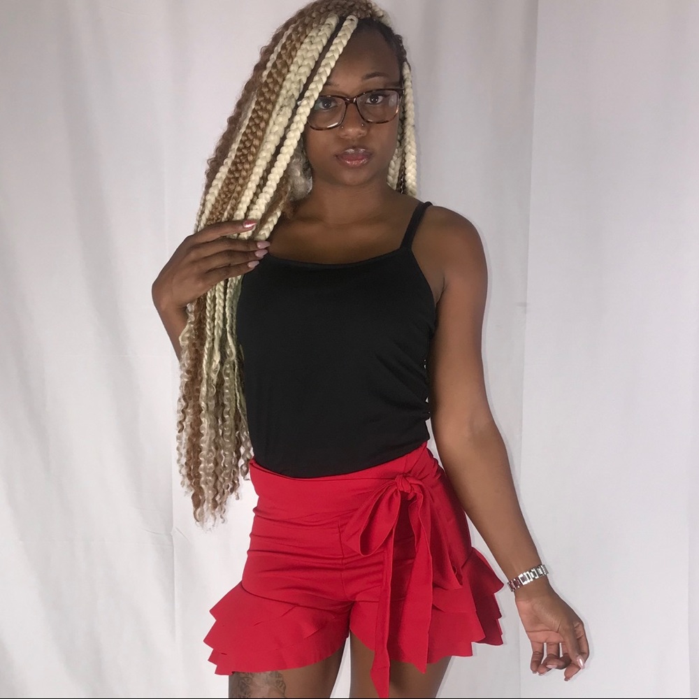 Red Frill Leg Shorts